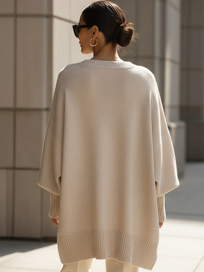 Oversized Draped Sweater with Wide Neck
