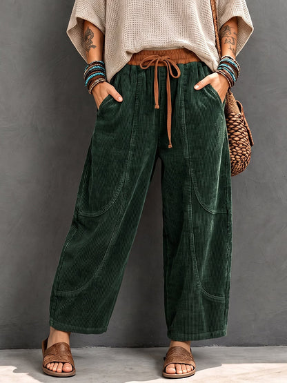 Fleece-lined corduroy trousers with a loose fit