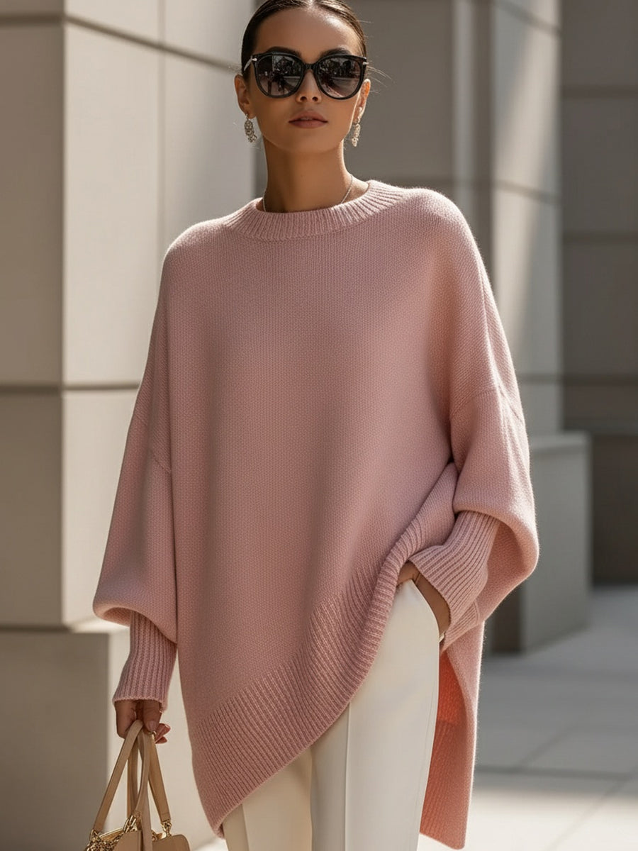 Oversized Draped Sweater with Wide Neck
