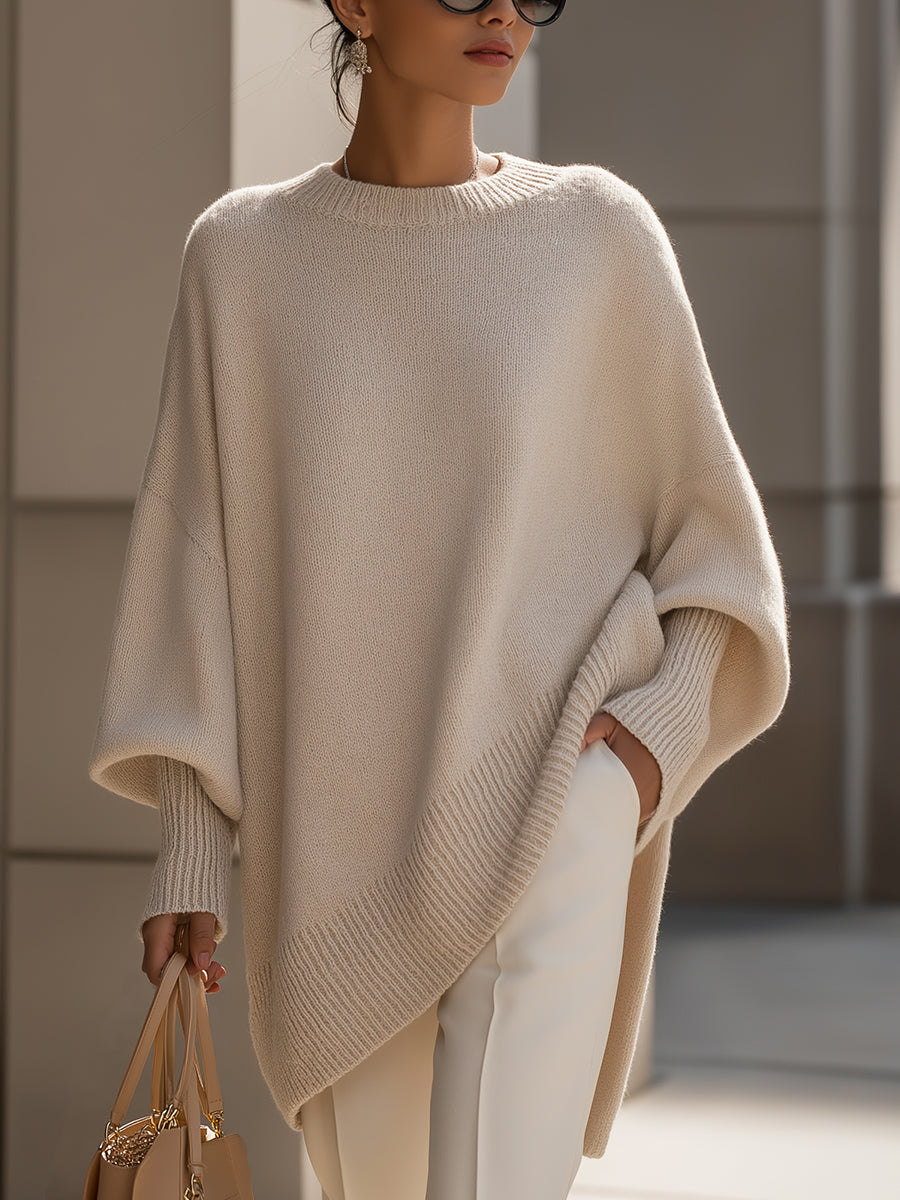 Oversized Draped Sweater with Wide Neck