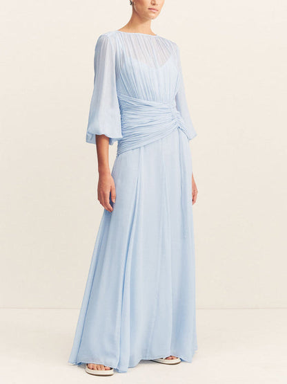 Elegant High Neck Balloon Sleeve Maxi Dress