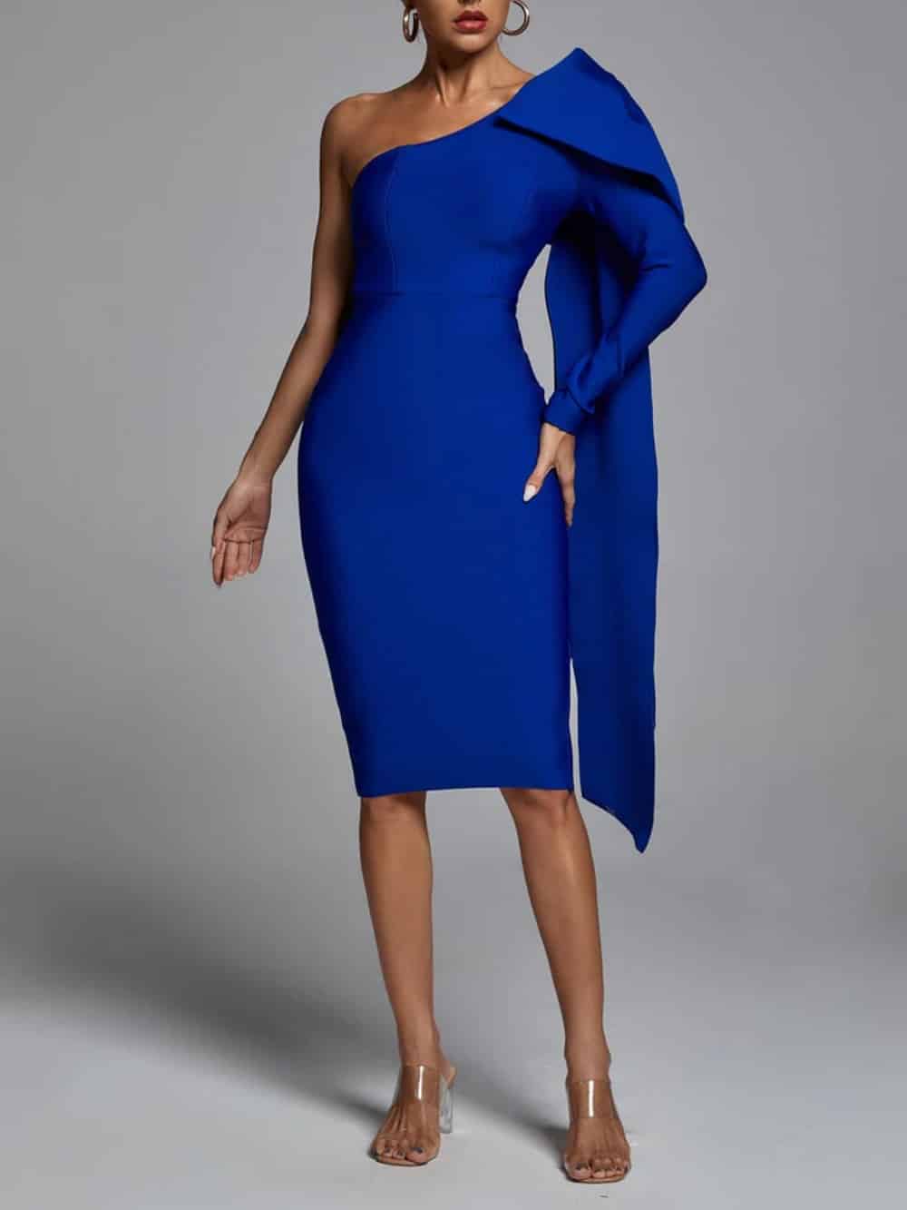 Abbey Blue One Shoulder Bandage Dress