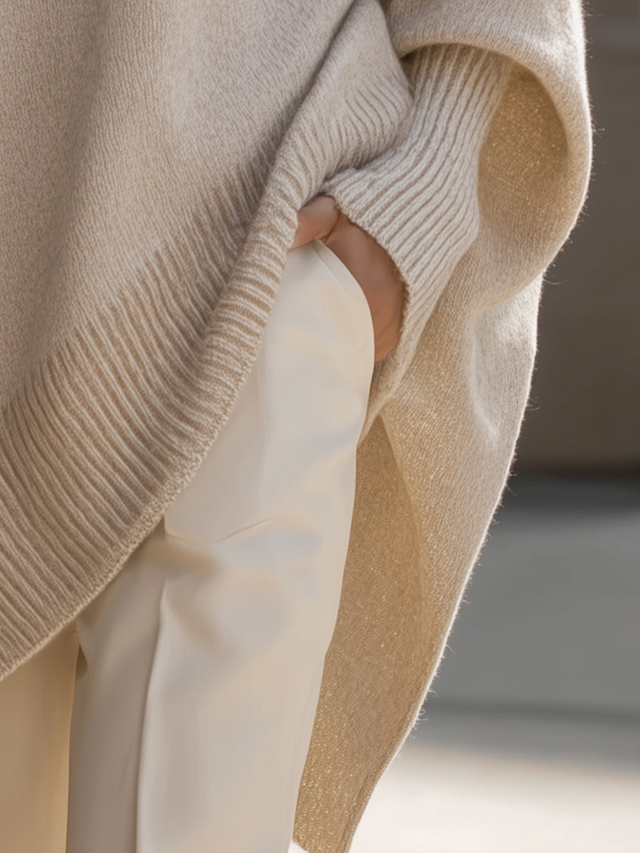 Oversized Draped Sweater with Wide Neck