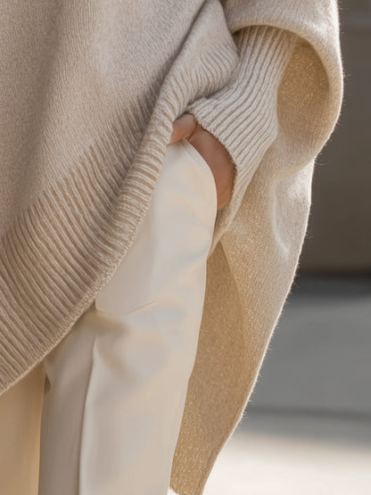 Oversized Draped Sweater with Wide Neck