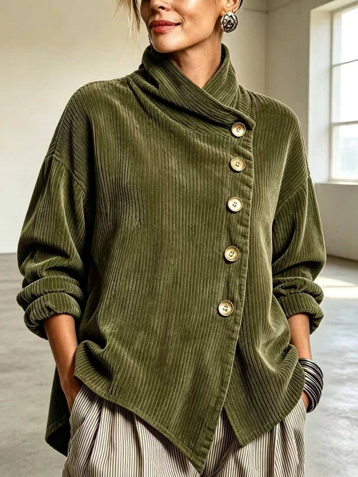 Corduroy sweater with high collar