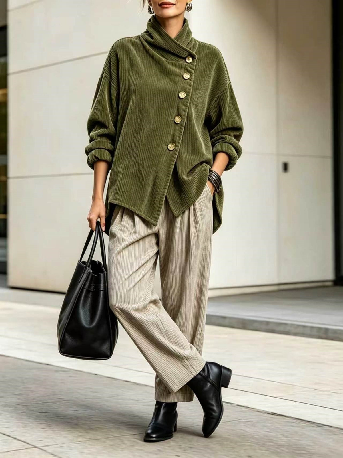 Corduroy sweater with high collar