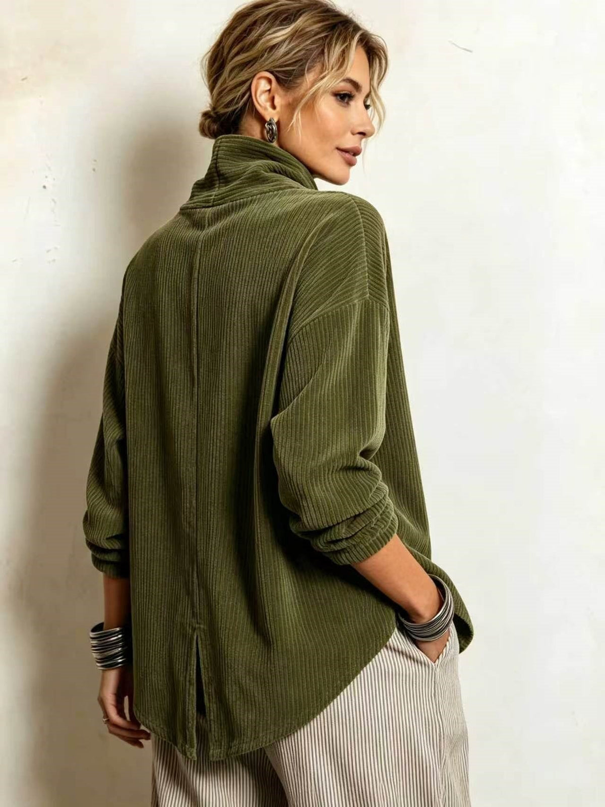Corduroy sweater with high collar
