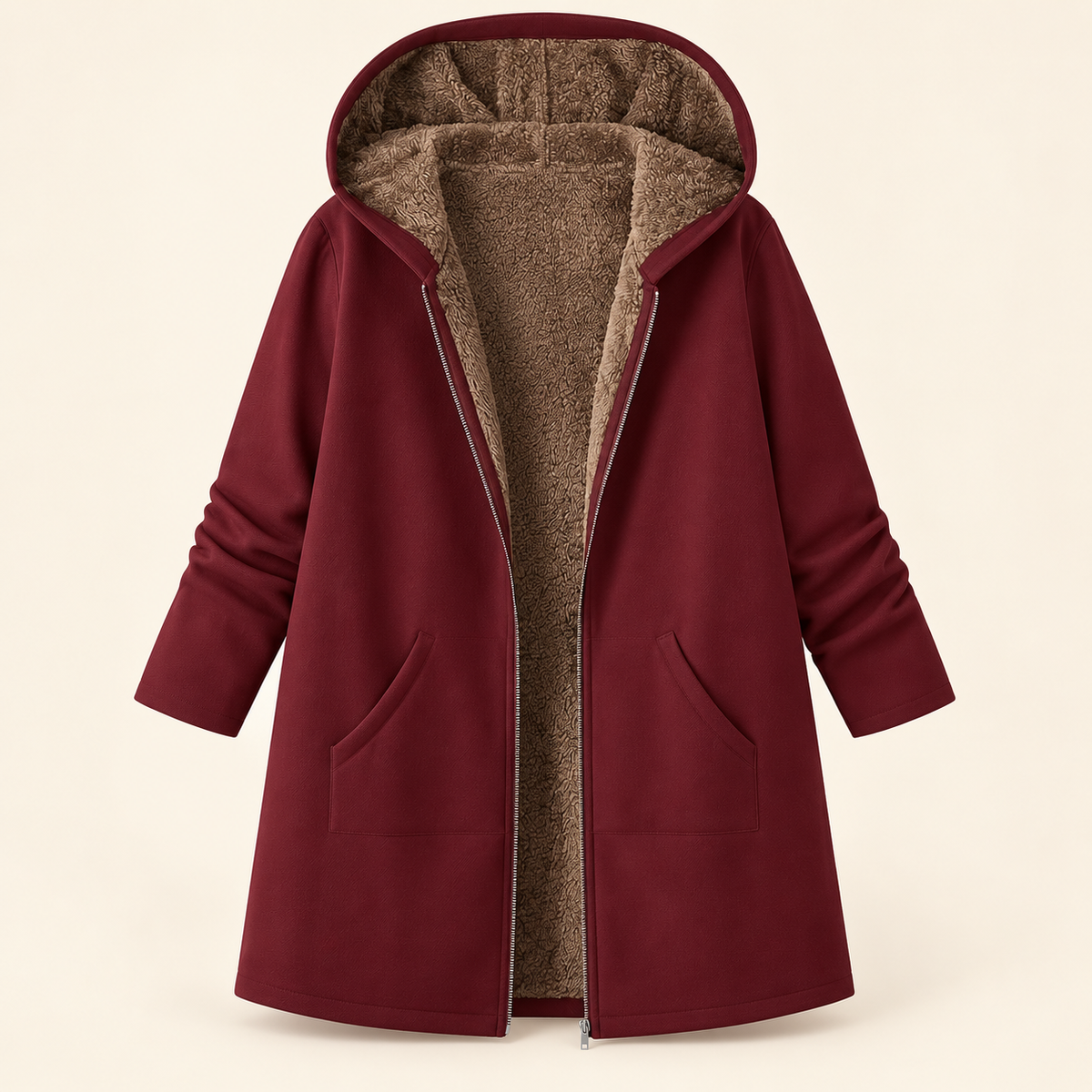 Warm hooded coat with soft sherpa lining