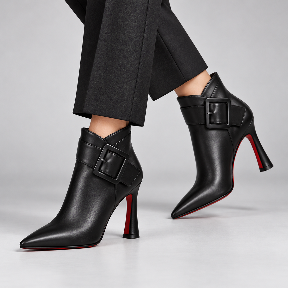 Leather Buckle Ankle Boots