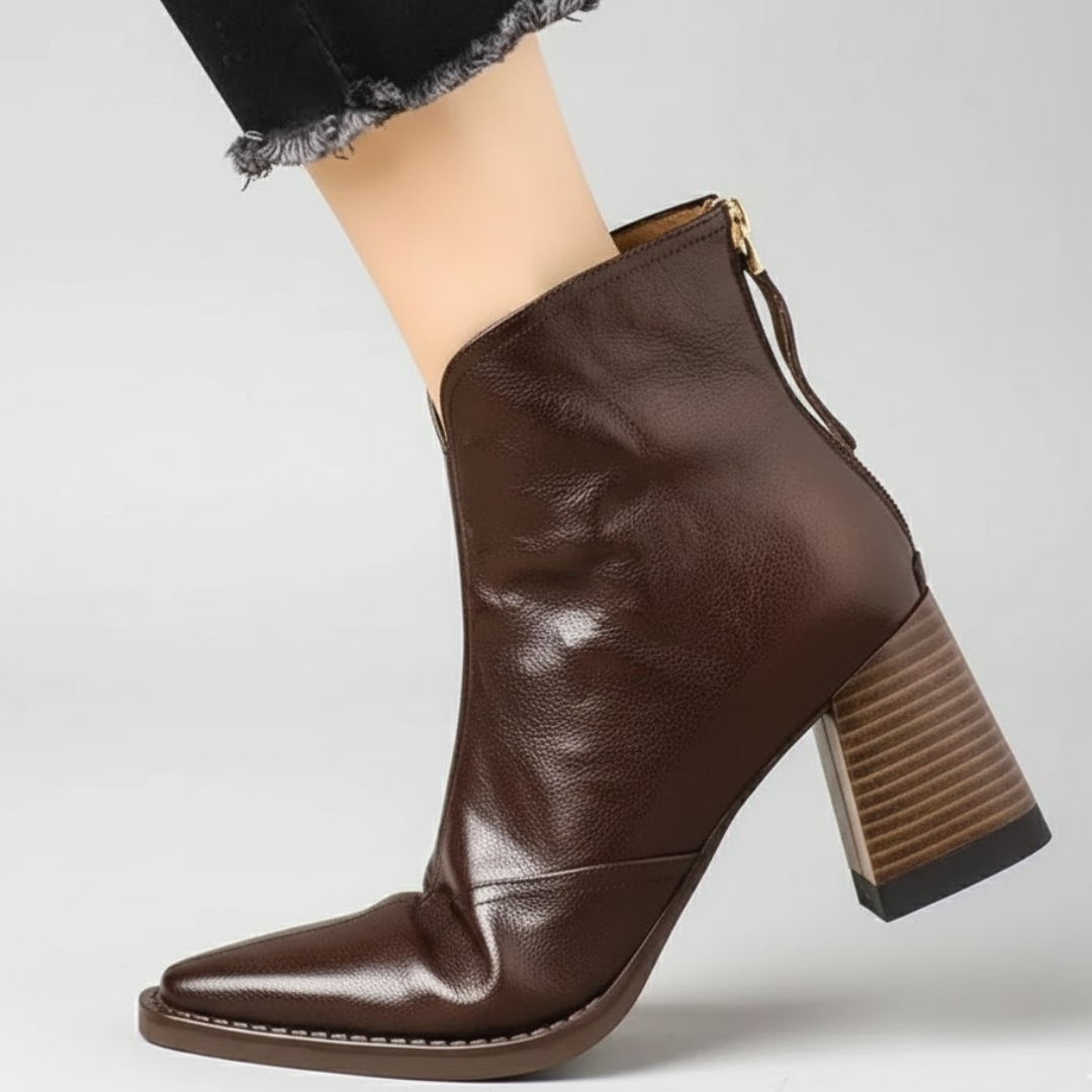 Leather ankle boots with medium heel