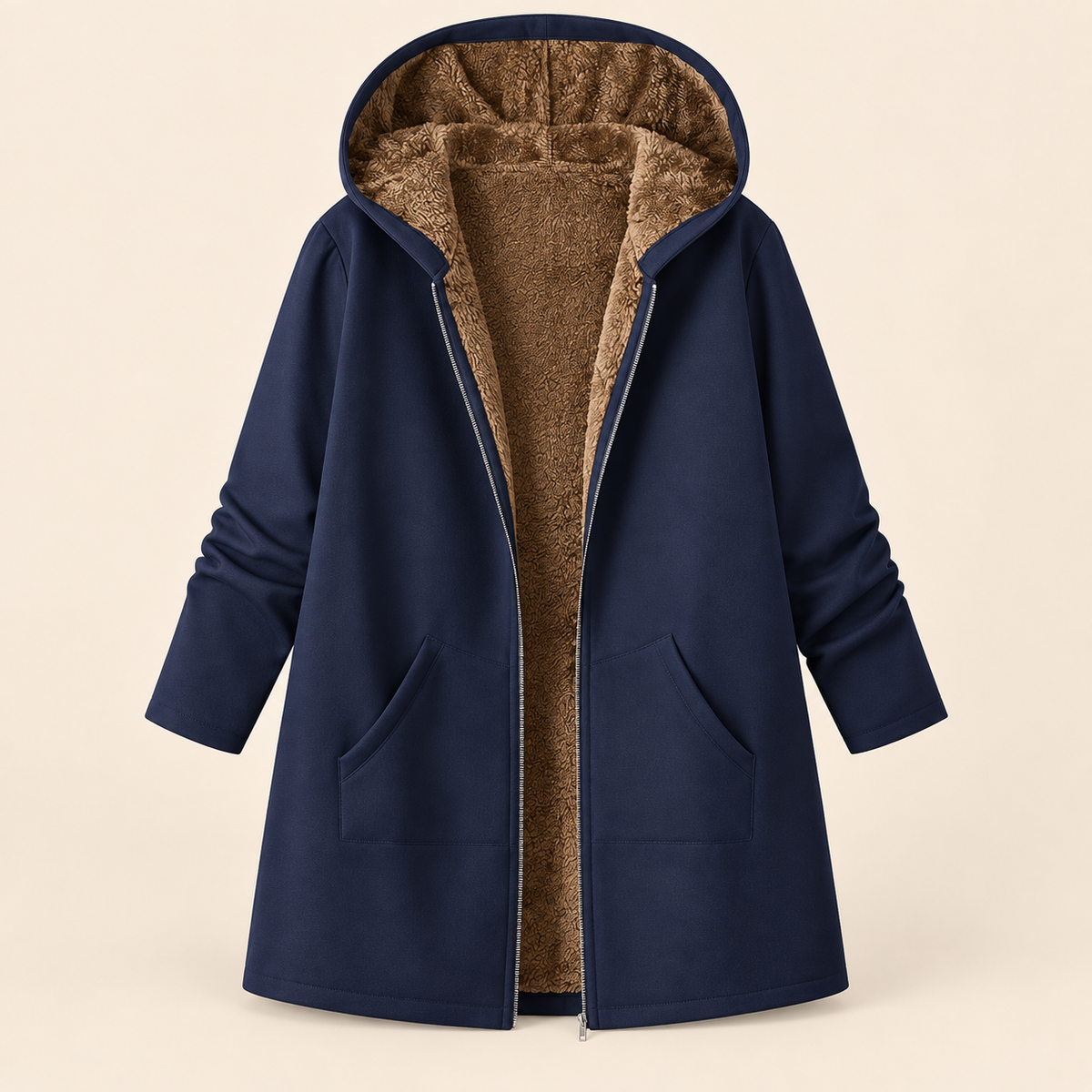 Warm hooded coat with soft sherpa lining
