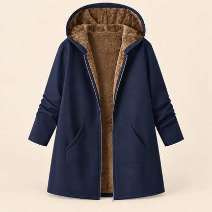 Warm hooded coat with soft sherpa lining