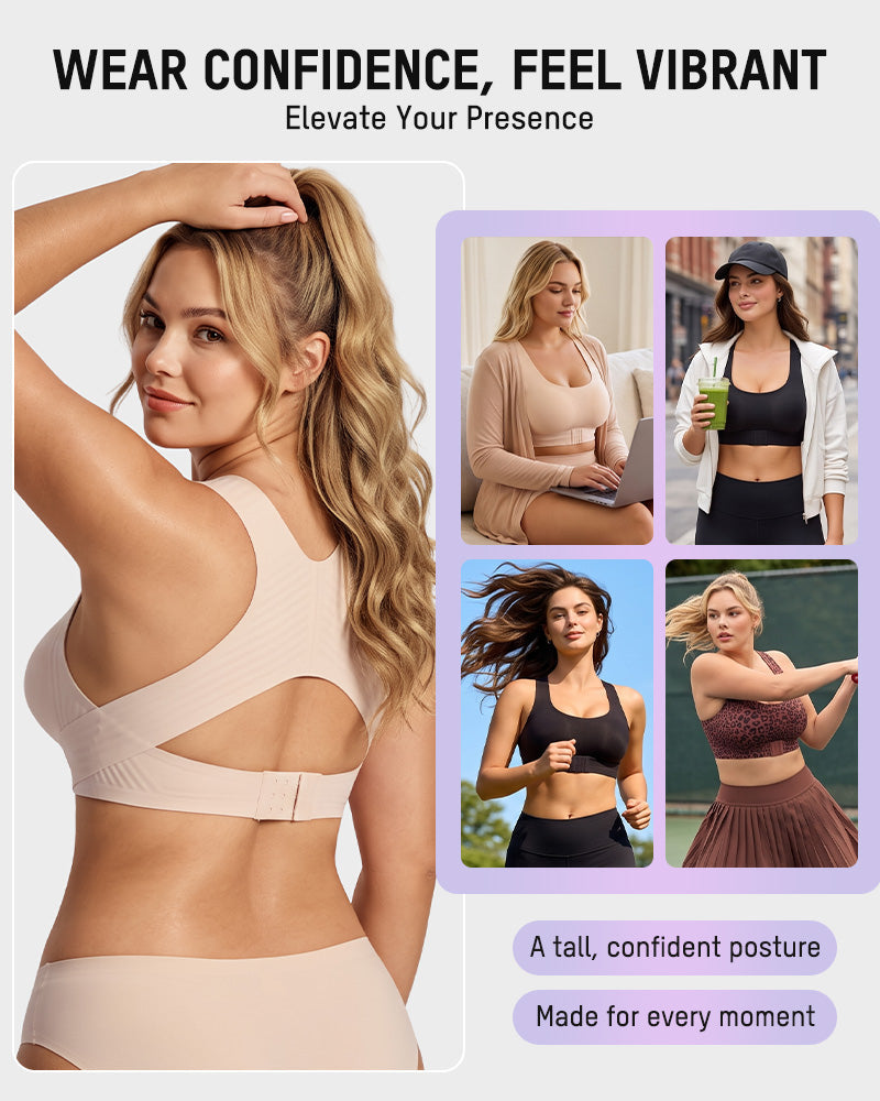 Front Closure Cross-Back Wireless Posture Bra