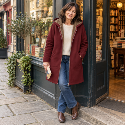 Warm hooded coat with soft sherpa lining