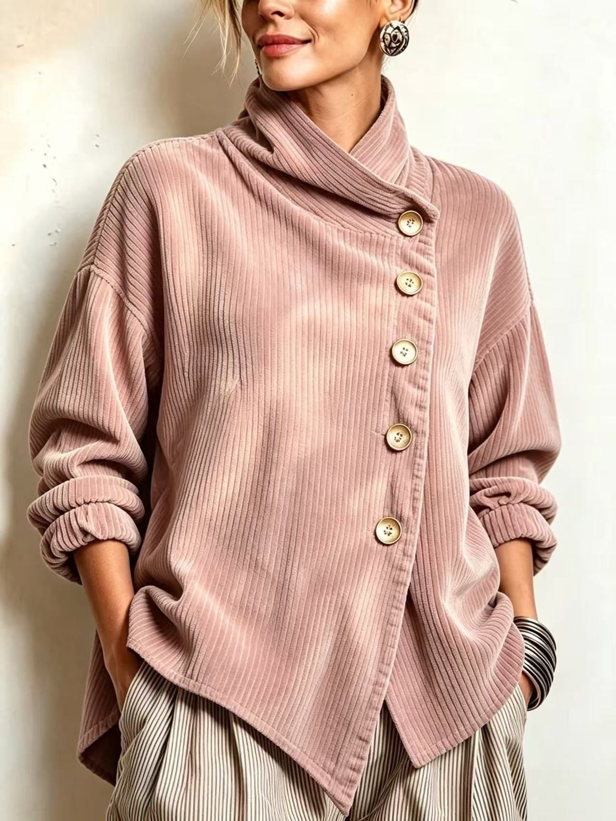 Corduroy sweater with high collar