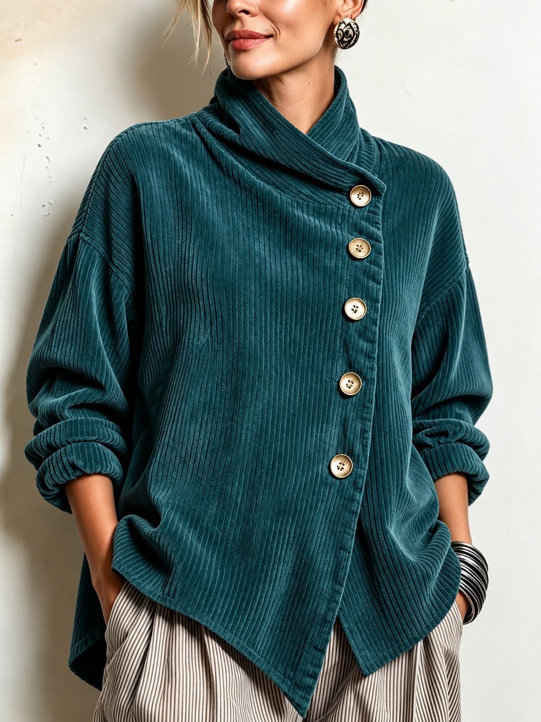 Corduroy sweater with high collar