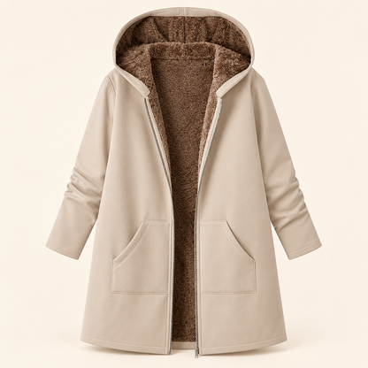 Warm hooded coat with soft sherpa lining