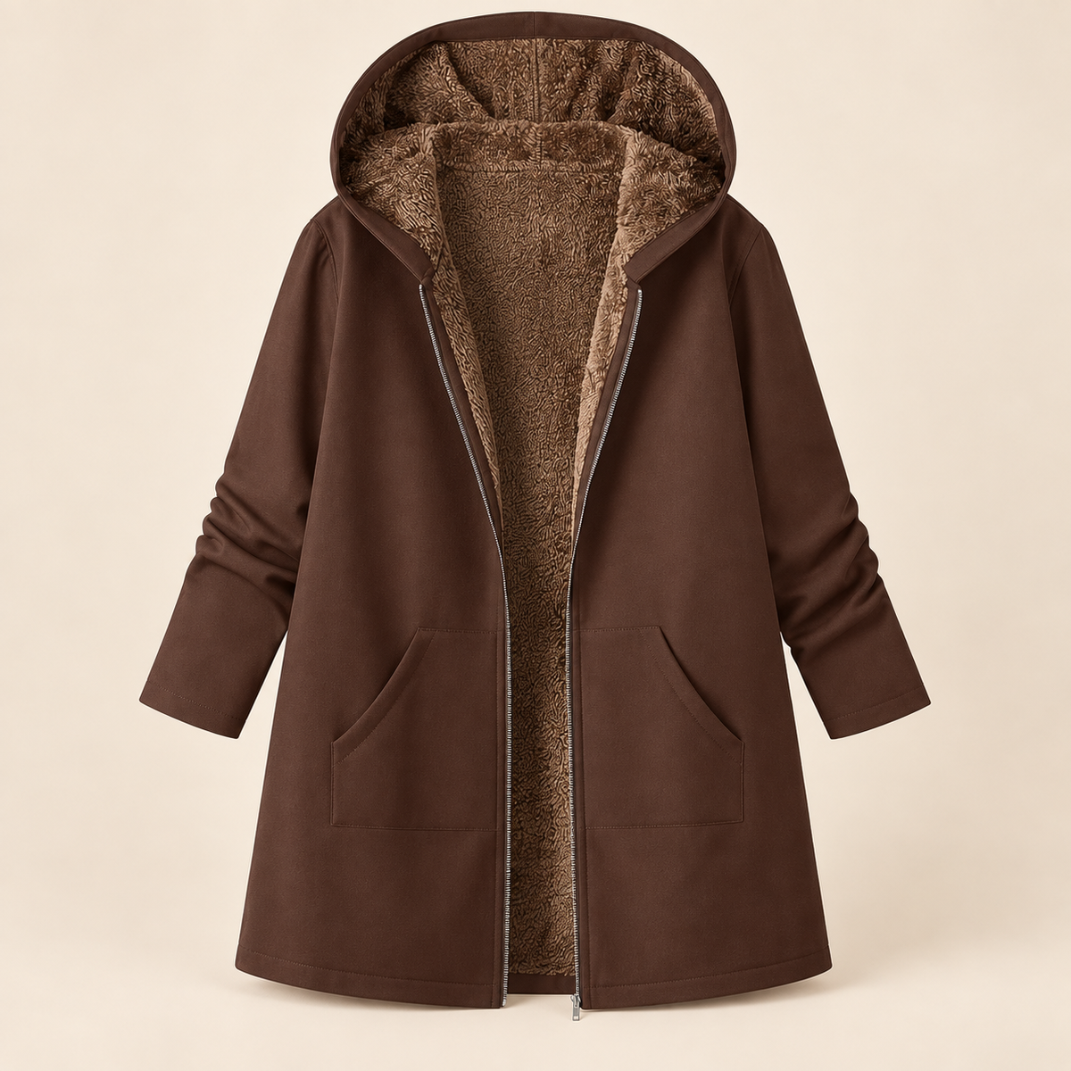 Warm hooded coat with soft sherpa lining