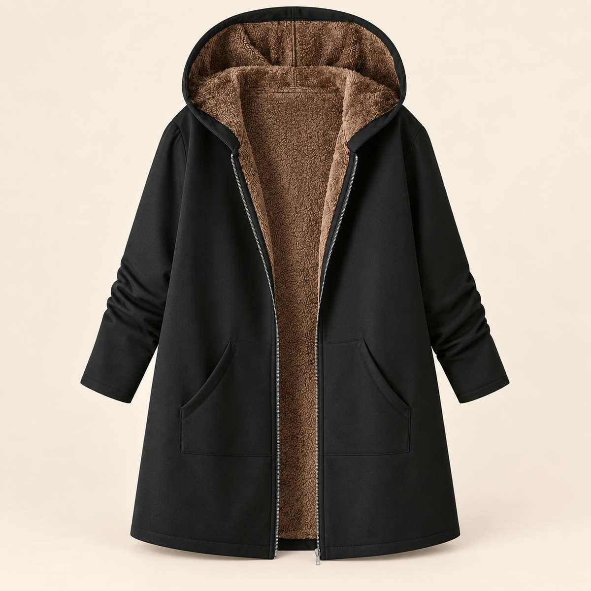 Warm hooded coat with soft sherpa lining
