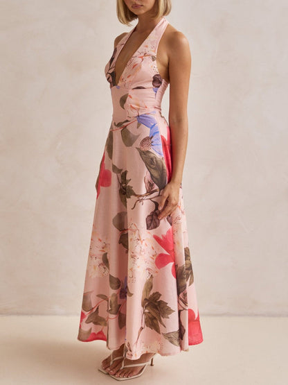 Plunging V-Neckline Maxi Dress