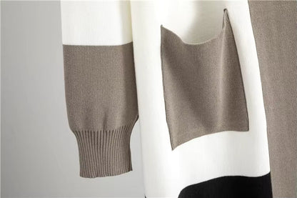3-piece knit set with top, wide pants and long cardigan