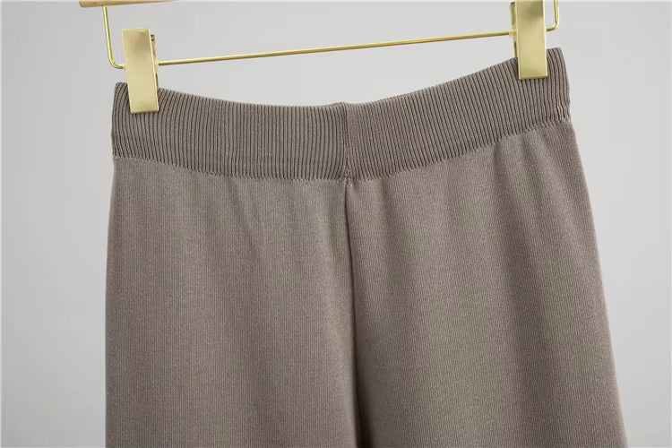 3-piece knit set with top, wide pants and long cardigan