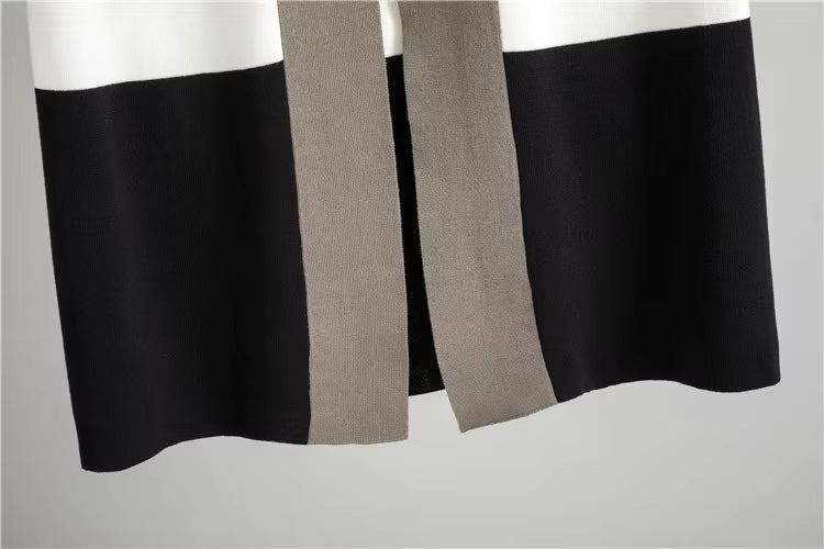 3-piece knit set with top, wide pants and long cardigan