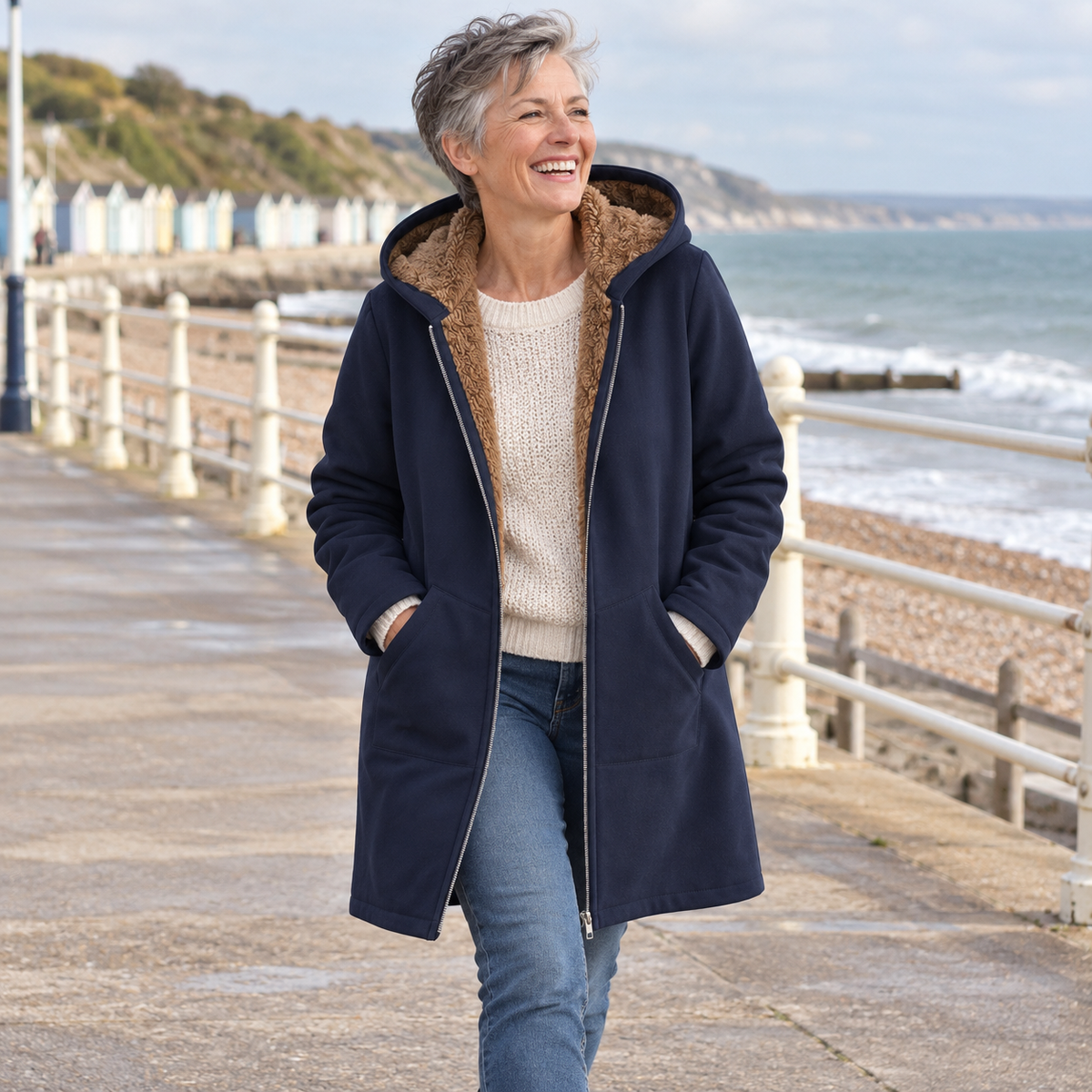 Warm hooded coat with soft sherpa lining