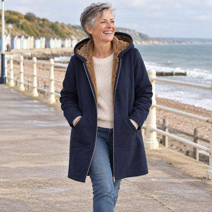 Warm hooded coat with soft sherpa lining