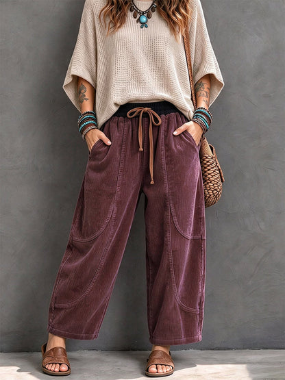 Fleece-lined corduroy trousers with a loose fit