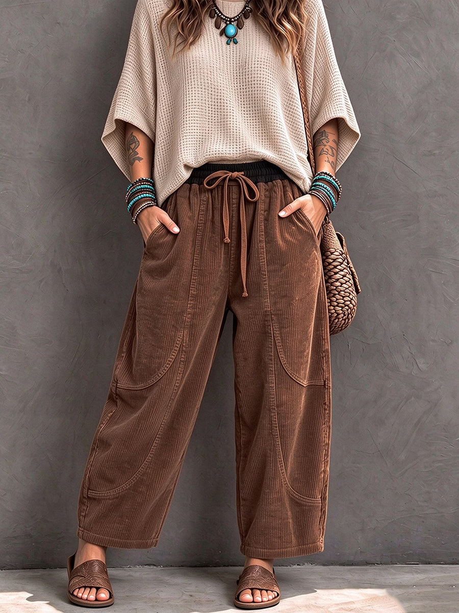 Fleece-lined corduroy trousers with a loose fit
