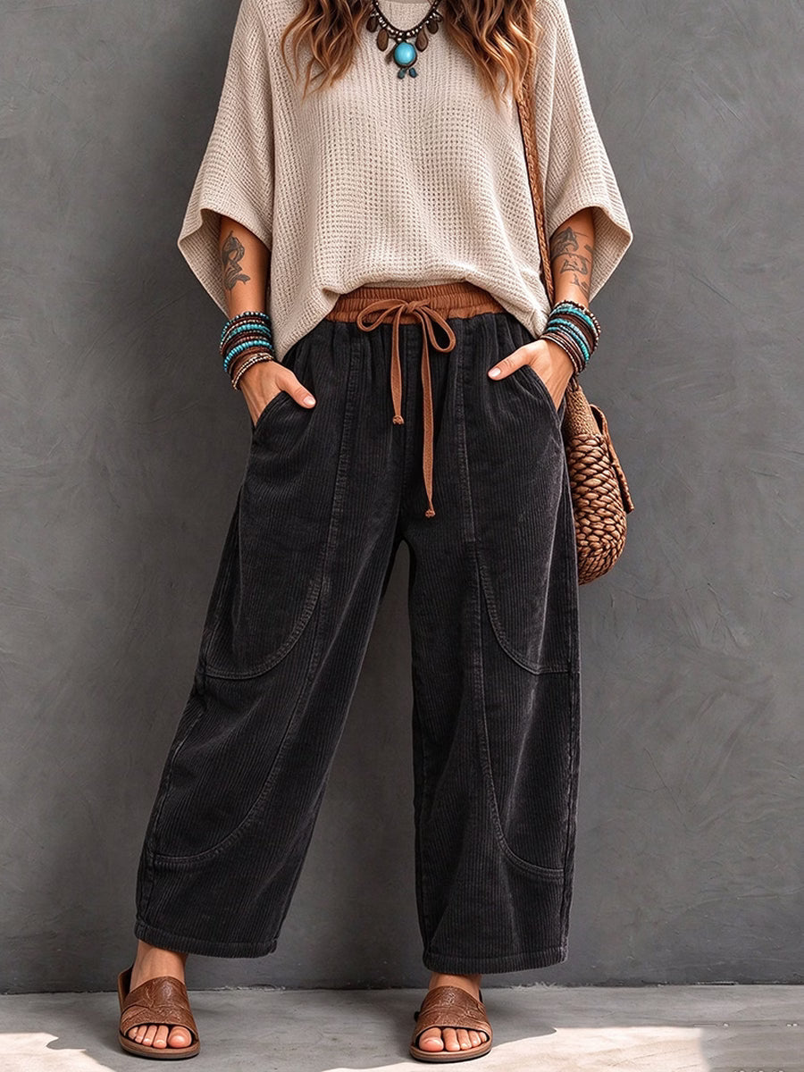 Fleece-lined corduroy trousers with a loose fit