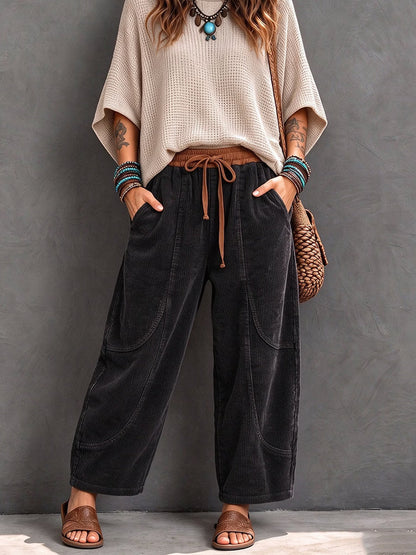 Fleece-lined corduroy trousers with a loose fit