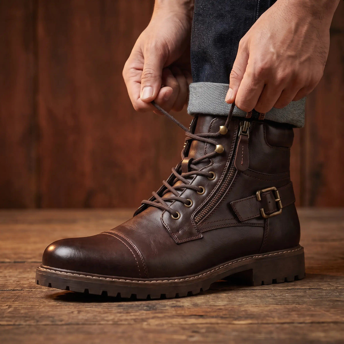 STRAPPED BIKER BOOTS